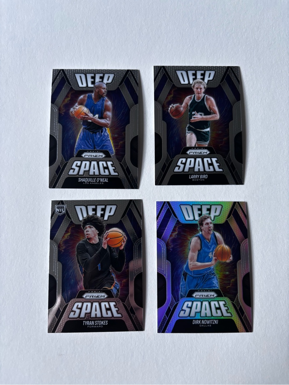 Panini Prizm Deep Space Insert 4-Card Lot Shaq Bird Dirk Tyran Stokes NIL